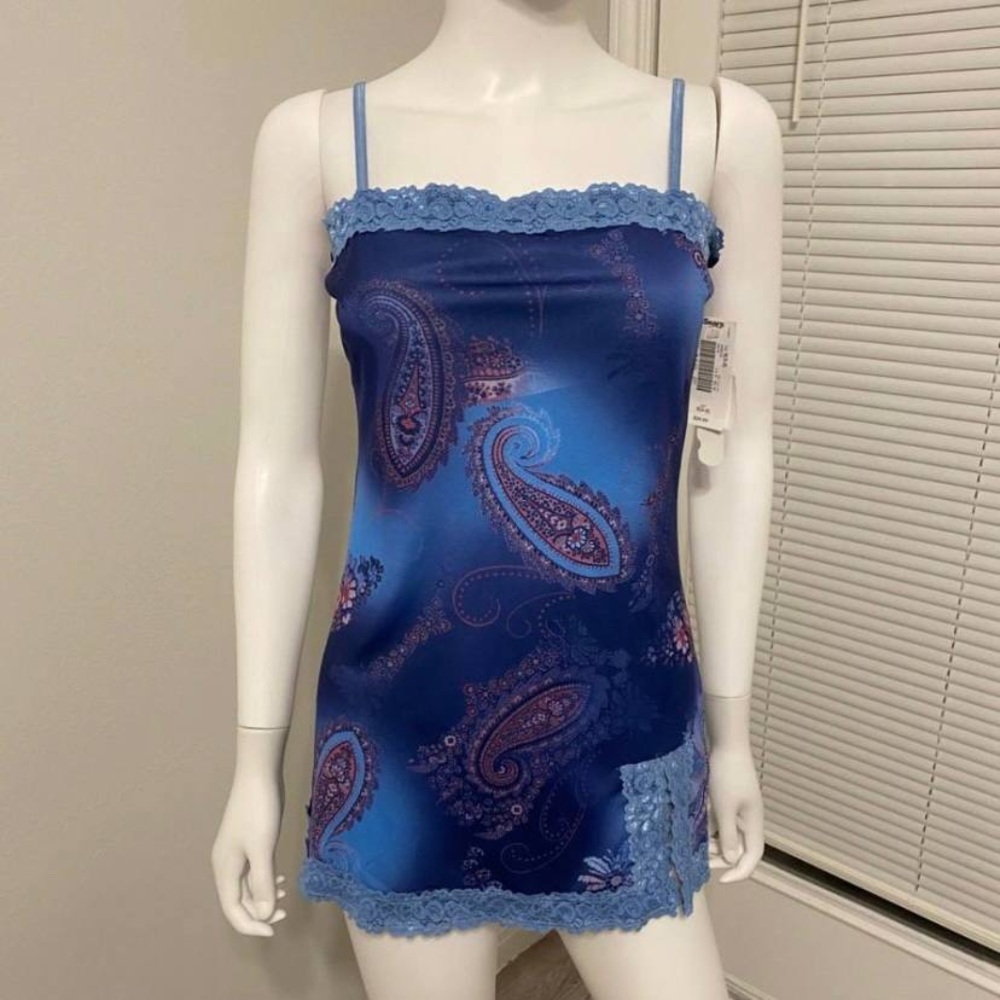 NWT Hottempered Blue Paisley Lace Accents Slip Dress Size S